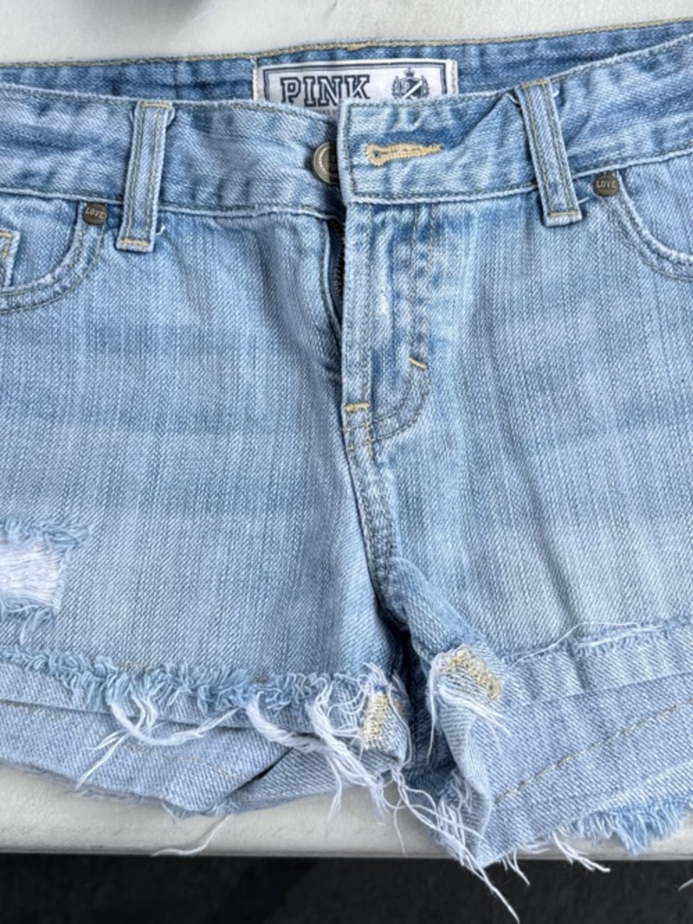 PINK Victoria's Secret Light Blue Distressed Denim Cutoff Shorts
